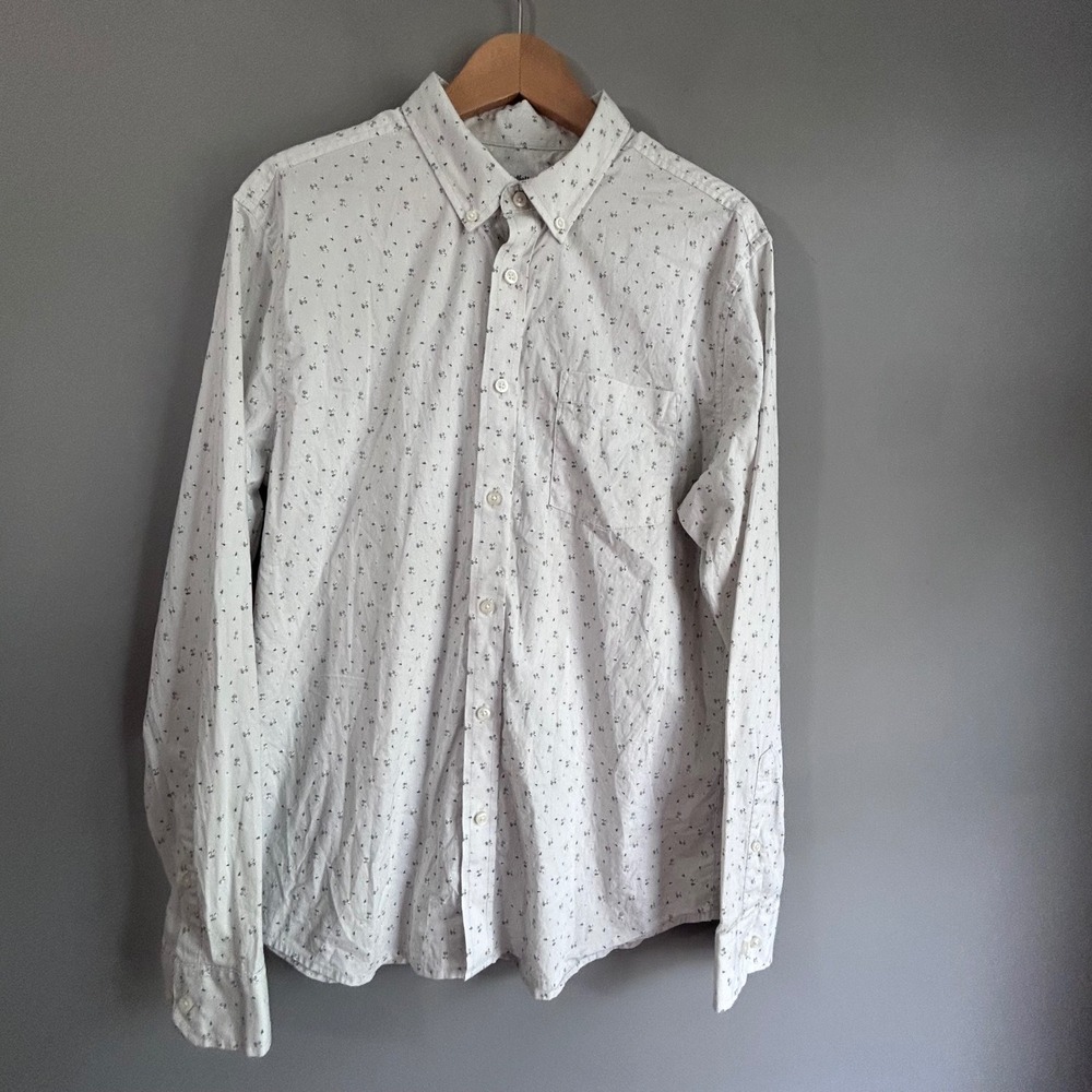 Goodfellow & Co Mens Slim Fit Mushroom Print Poplin Button Up Shirt Gray Large